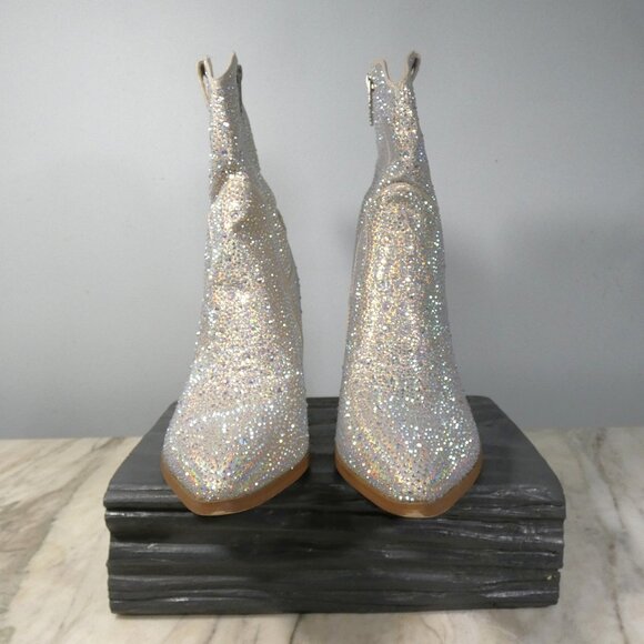 SPARKLING Western Rhinestone Cowboy Boots Block Heel Pointed Toe 10.5 - Picture 14 of 16